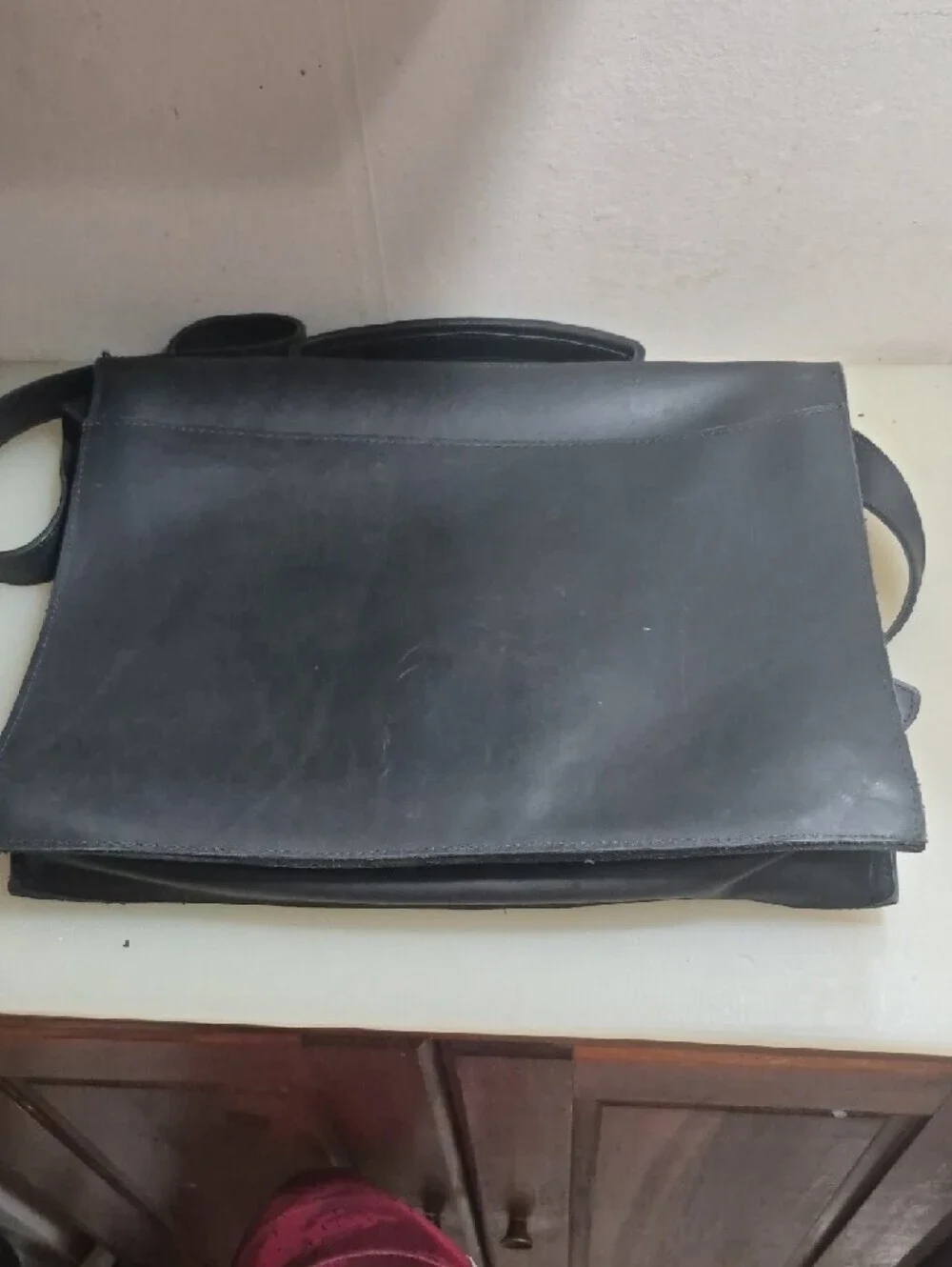 Tannery West Black Leather Briefcase Messenger with Silver Clasp